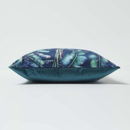 Navy Tropical Banana Leaf Velvet Cushion 46 x 46 cm - Navy - thumbnail 4