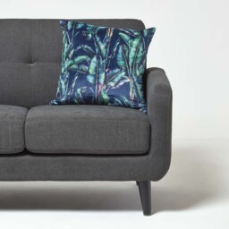 Navy Tropical Banana Leaf Velvet Cushion 46 x 46 cm - Navy - thumbnail 3