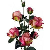 Pink Rose Artificial Flowers Spray 4 Flowers 3 Buds - Pink