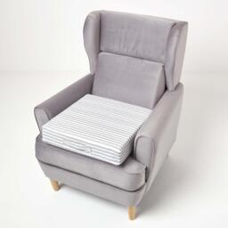 Stripe Quilted Cotton Armchair Booster Cushion Cover - Grey - thumbnail 2