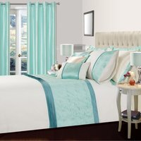 Floral Effect Embroidered Luxury Valdez Duvet Cover Pillowcase Set - Duck Egg / Superking - image 1