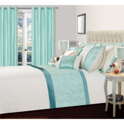Floral Effect Embroidered Luxury Valdez Duvet Cover Pillowcase Set - Duck Egg / Superking - thumbnail 3