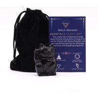 Black Obsidian Gold Tiger Eye Lucky Cat Figurine for Home, Luck - Black