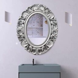 Oval Baroque Wall Mirror Silver Chic 62X50 cm - Silver - thumbnail 2
