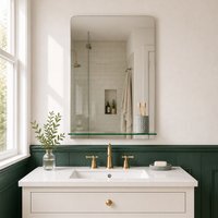 Frameless Rectangular Bathroom Mirror with Glass Shelf - Silver - image 1