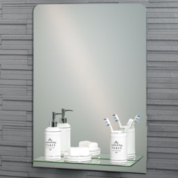 Frameless Rectangular Bathroom Mirror with Glass Shelf - Silver - thumbnail 2