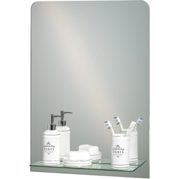 Frameless Rectangular Bathroom Mirror with Glass Shelf - Silver - thumbnail 4
