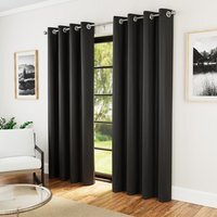 Pair of Supersoft Black Plain Thermal Eyelet Curtains - Black / 117cm / 183cm - thumbnail 1