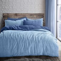 Reversible Light or French Blue Teddy Soft Cosy Thermal Fleece Duvet Set - Light Blue and French Blue  / Double