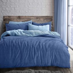 Reversible Light or French Blue Teddy Soft Cosy Thermal Fleece Duvet Set - Light Blue and French Blue  / Double - thumbnail 2
