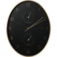 Oval Wall Clock with Thermometer - Black