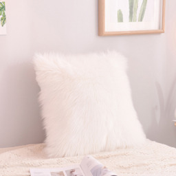 Square Fluffy Faux Fur Cushion Cover 45*45cm - White - thumbnail 4