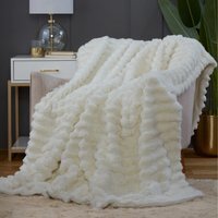Chunky Ribbed Plush Throw Blanket Ultra-Soft and Cozy (150 x 200 cm) - Vanilla Cream - thumbnail 1