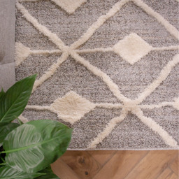 Grey White Diamond Geometric Soft Scandi Shaggy Area Rug - Grey / 110 x 60cm - thumbnail 2