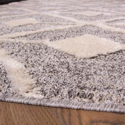 Grey White Diamond Geometric Soft Scandi Shaggy Area Rug - Grey / 110 x 60cm - thumbnail 4