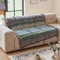 Bohemian Sofa Throw Blanket with Tassels - Blue