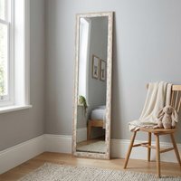 Floral Linen Wooden Dress Mirror - Cream