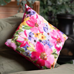 Watercolour Floral Print Outdoor Cushion - Pink - thumbnail 2