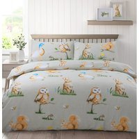 Country Animals Watercolour Printed Duvet Cover  Pillowcase Set - Multi Color