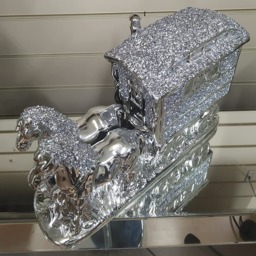 Horse With Wagon Gypsy Crushed Diamond Carriage Ornament - Silver - thumbnail 2