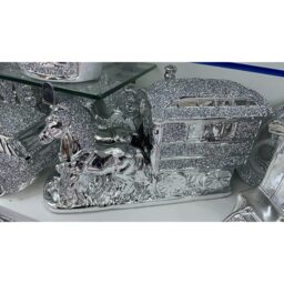 Horse With Wagon Gypsy Crushed Diamond Carriage Ornament - Silver - thumbnail 3