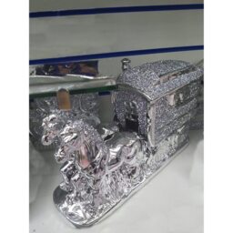 Horse With Wagon Gypsy Crushed Diamond Carriage Ornament - Silver - thumbnail 4