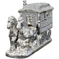 Horse With Wagon Gypsy Crushed Diamond Carriage Ornament - Silver - thumbnail 1