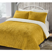 Alaska Ochre Thermal Plush Fluffy Faux Fur Duvet Set - Ochre / Superking - thumbnail 1