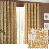 Set of 2 Winter Woods Chenille Eyelet Curtains - Ochre / 117cm / 183cm - image 1