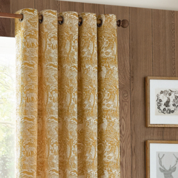 Set of 2 Winter Woods Chenille Eyelet Curtains - Ochre / 117cm / 183cm - thumbnail 2