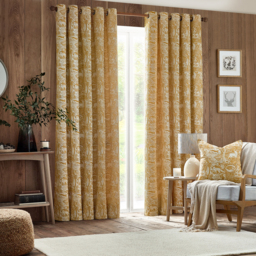 Set of 2 Winter Woods Chenille Eyelet Curtains - Ochre / 117cm / 183cm - thumbnail 4