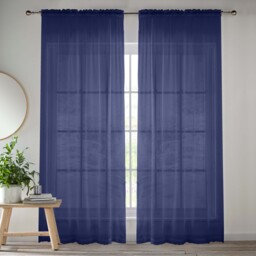 Pair of Slot Top Sheer Plain Woven Voile Curtain Panels - Navy / 122cm - thumbnail 5