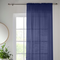 Pair of Slot Top Sheer Plain Woven Voile Curtain Panels - Navy / 122cm - thumbnail 4