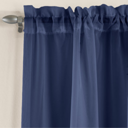 Pair of Slot Top Sheer Plain Woven Voile Curtain Panels - Navy / 122cm - thumbnail 2