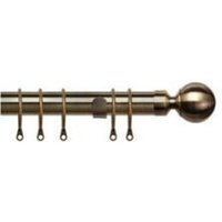 35mm Fixed Length Metal Curtain Pole Set Antique Brass Ball Finial - Antique Brass / 170cm