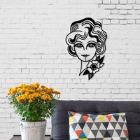 Woman in Flowers Wall Art Metal Decorative Object - Black - Black