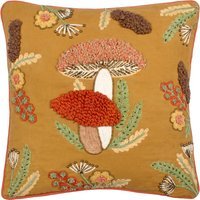 Mushroom Dell Embroidered Cotton Cushion - Autumn Gold / 80 Feather 20 Polyester - image 1