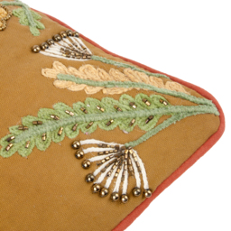 Mushroom Dell Embroidered Cotton Cushion - Autumn Gold / 80 Feather 20 Polyester - thumbnail 4