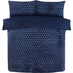 Diamond Cut Teddy Polyester Fleece Duvet Cover Set with Pillowcase - Navy / Double - thumbnail 2
