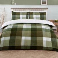 Teddy Fleece Check Duvet Set - Green / Single - image 1