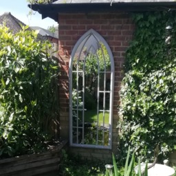 MirrorOutlet Gothic Arch Large Outdoor Garden Wall Mirror 190 x 75cm - Stone - thumbnail 3