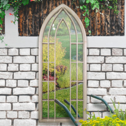 MirrorOutlet Gothic Arch Large Outdoor Garden Wall Mirror 190 x 75cm - Stone - thumbnail 2
