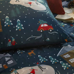 Winter Pines Pyjama Fleece Duvet Set - Navy / Single - thumbnail 3