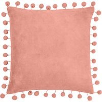 Dora Square Velvet Pom Pom Cushion 45 x 45cm - Pale Pink / Polyester