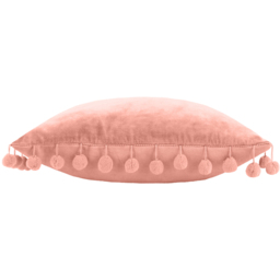 Dora Square Velvet Pom Pom Cushion 45 x 45cm - Pale Pink / Polyester - thumbnail 3