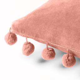 Dora Square Velvet Pom Pom Cushion 45 x 45cm - Pale Pink / Polyester - thumbnail 4