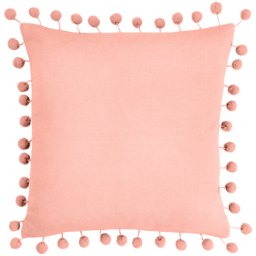 Dora Square Velvet Pom Pom Cushion 45 x 45cm - Pale Pink / Polyester - thumbnail 2