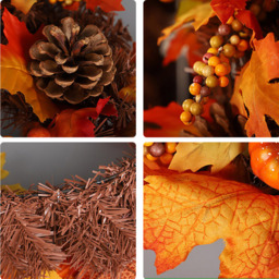 LED Autumn Wreath with Maple Leaves, Pine Cones, Pumpkins - Orange / 60cm - thumbnail 3