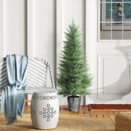 HOMCOM Set of 2 Artificial Cypress Trees with PE Leaves for Indoor Outdoor - Green / 135cm - thumbnail 2