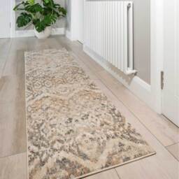 Distressed Diamond Geometric Living Area Rug - Beige / 240 x 60cm - thumbnail 2